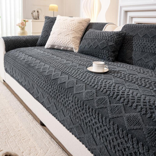 (Red, Armrest 27.5*27.5in) Solid Color Thick Plush Sofa Cover, 1 Count Modern Simple Sofa Cushion, Soft Sofa Protector