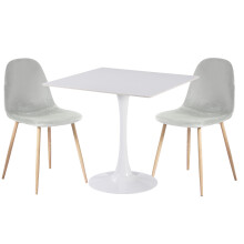 (Grey Velvet Chairs) Charles Jacobs White Square Ceramic Dining Table & 2 Designer Chairs Dining Set
