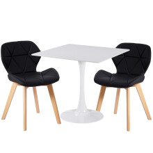 (Black Faux Leather Chairs) Charles Jacobs White Square Ceramic Dining Table & 2 Diamond Chairs Dining Set Seat Dinner Kitchen