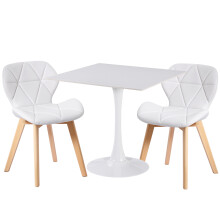 (White Faux Leather Chairs) Charles Jacobs White Square Ceramic Dining Table & 2 Diamond Chairs Dining Set Seat Dinner Kitchen