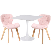 (Pink Faux Leather Chairs) Charles Jacobs White Square Ceramic Dining Table & 2 Diamond Chairs Dining Set Seat Dinner Kitchen