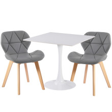 (Grey Faux Leather Chairs) Charles Jacobs White Square Ceramic Dining Table & 2 Diamond Chairs Dining Set Seat Dinner Kitchen