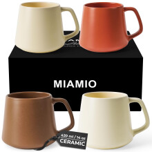 MIAMIO - Coffee Mugs Set of 4 / Large Ceramic Coffee Cups (420 ml) - Mug for Cappuccino, Tea, Espresso - Microwave and Dishwasher Safe - Luxe