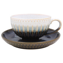Lesser & Pavey Reactive Glaze Cup & Saucer Elements for Hot & Cold Drinks | Durable Coffee Cups for Home & Office | Comfortable & Easy-to-Hold Coffee