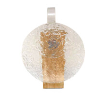 Centre de table décoratif : boules de verre mosaïque sur socle en bois massif, finition miroir projetant des motifs de vagues et de coucher de