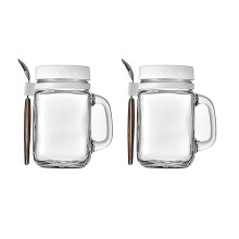 Reusable Mason Jar Mugs, White, Leak-Proof Covers for Office and Travel, Set of Mason Jars with Lids for Hot and Cold Beverages, Multipurpose16oz