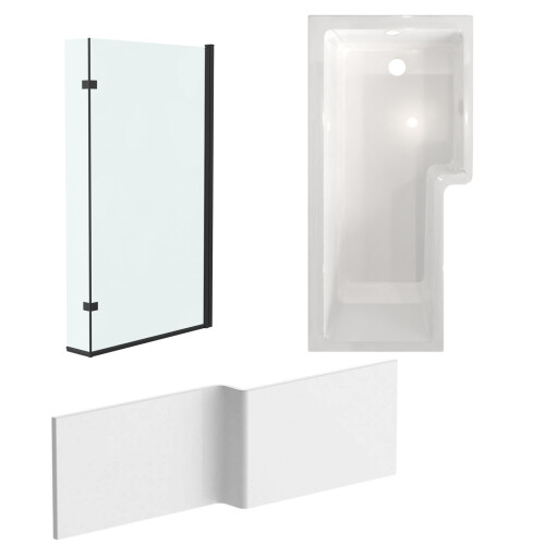 NES Home Nes Home 1700mm x 850mm  Right Hand L Shaped Bath, Panel, Screen Matte Black 2