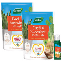 Westland Cacti & Succulent Growing Bundle - Peat Free Succulent Potting Mix Compost with Seramis 4L x 2 Bags & Cactus Feed Concentrate 200ml. House