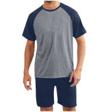 Mens Pajama Set Sleepwear Short Sleeve Shirts Soft Comfy Shorts with Pocket Sets Loungewear 2 Piece