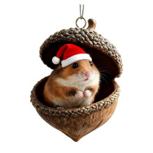 Eikelornamenten met bosdieren en rode hoed, kerstboomversiering, gepersonaliseerd hangend ornament met dennenappel en bosdier – compatibel met