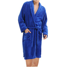 Flannel Hooded Bathrobe for Women and Men Dark Blue XL