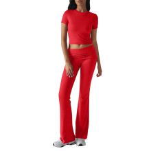 Dames effen casual 2-delige set top en broek rood XXL