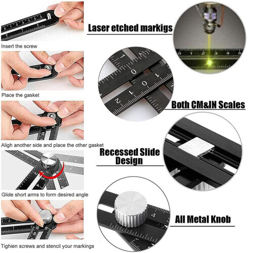 Angle Measuring Tool Multi Angle Measuring Ruler High Quality Aluminum Alloy Universal Opening Locator Powerful Function Easy Adjustment For Tiling 2