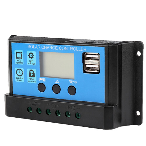 Auto Solar Controller With LCD Display Solar Controller12V24V PWM Controller Solar Charge Controller Adjustable Parameter Timer Setting Overcurrent 2