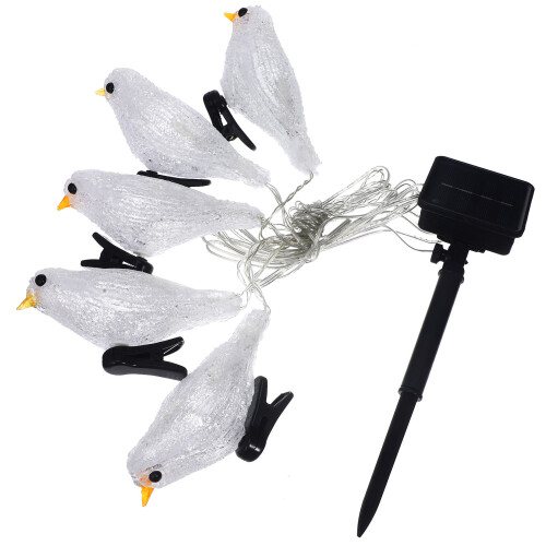 2Pcs Solar LED Robin String Lights White Acrylic for Garden Decor