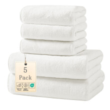 5-teiliges Set ultraweicher, schnelltrocknender Handtücher (2 Badetücher + 3 Waschlappen) – Mikrofaser-Baumwolle, hoch saugfähig – für