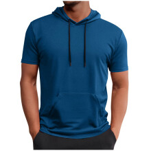 Men's Short Sleeve Tops with Hoodie Workout Gym Lightweight Sweatshirt Spring Summer Pullover Shirts
