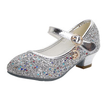 Girls Dress Shoes Mary Jane Flower Girls Shoes Cute Princess Low Heels for School Wedding Party Silver 12-13 Years