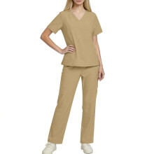 Women's V-Neck Scrubs Top Beige L