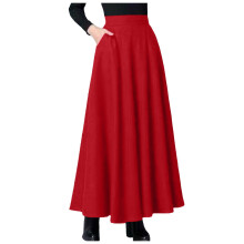 Női bokáig érő, magas derekú, A-vonalú, lenge, hosszú maxi szoknya zsebekkel, piros, XXXXXL