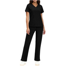 Women's Scrubs Set V-Neck Short-Sleeve Black M