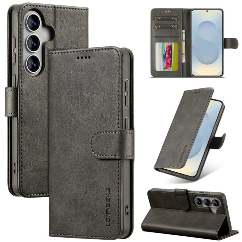 Lc.imeeke Pu Leather Flip Case For Samsung Galaxy S25+ 5G 6.7", Magnetic Closure, Card Slot, Kickstand, Shockproof, Grey 9175034776656