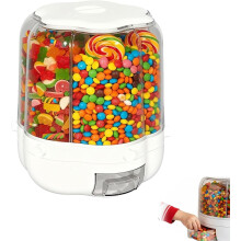 360 Rotating Candy Dispenser with 6 Airtight Compartments, One-Click Dispensing for Snacks & Cereals