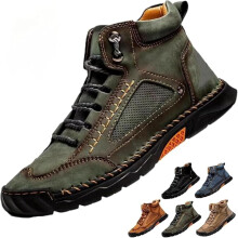 Sawbehind Men's Comfortable Handmade Leather Boots, Men's Casual Leather Handmade Non-Slip Arch Support Sneakers