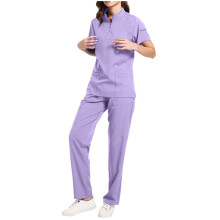 Black women's scrub set zip-up top with pockets purple 2X