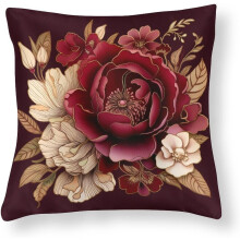 45x45 cm vinröda blommiga örngott i satin, elegant blommönster – mjukt och lyxigt dekorativt kuddfodral, kompatibelt med standardinlägg