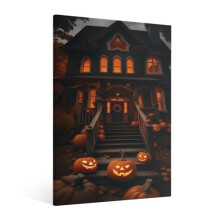 Vintage Halloween-Schloss-Leinwandbild – Kürbis, Geist & Gothic-Horror-Poster, gruselige Wanddekoration für Wohnzimmer, Schlafzimmer, Bar, Party