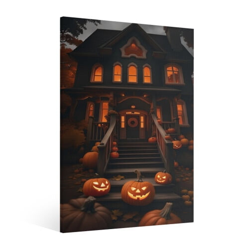 Vintage Halloween Κάστρο σε καμβά – Αφίσα τρόμου με κολοκύθα, φαντάσματα και γοτθικό