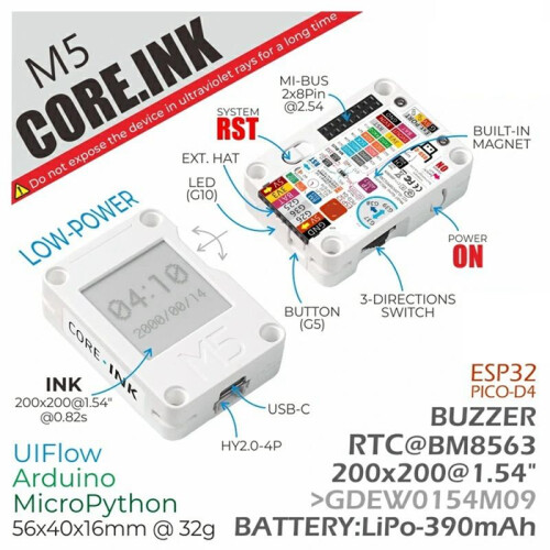 For M5Stack CoreInk 1.54 Inch E-Ink Display Development Board 200x200 ESP32--D4 for IoT E-Book Reader 1