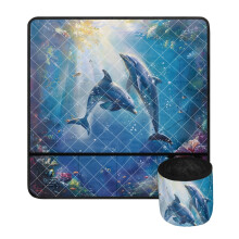 Sea Dolphins Cross-Stitch Mat for Standard Sewing Machines – Water-Resistant Protective Pad & Organizer with Small Cylinder