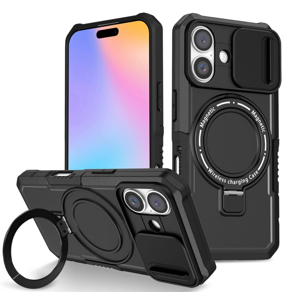 Iphone 16 (6.1") Case Â Sliding Camera Cover, Magsafe Compatible, Shockproof, Hidden Kickstand & Ring Holder, Black 9175034777837