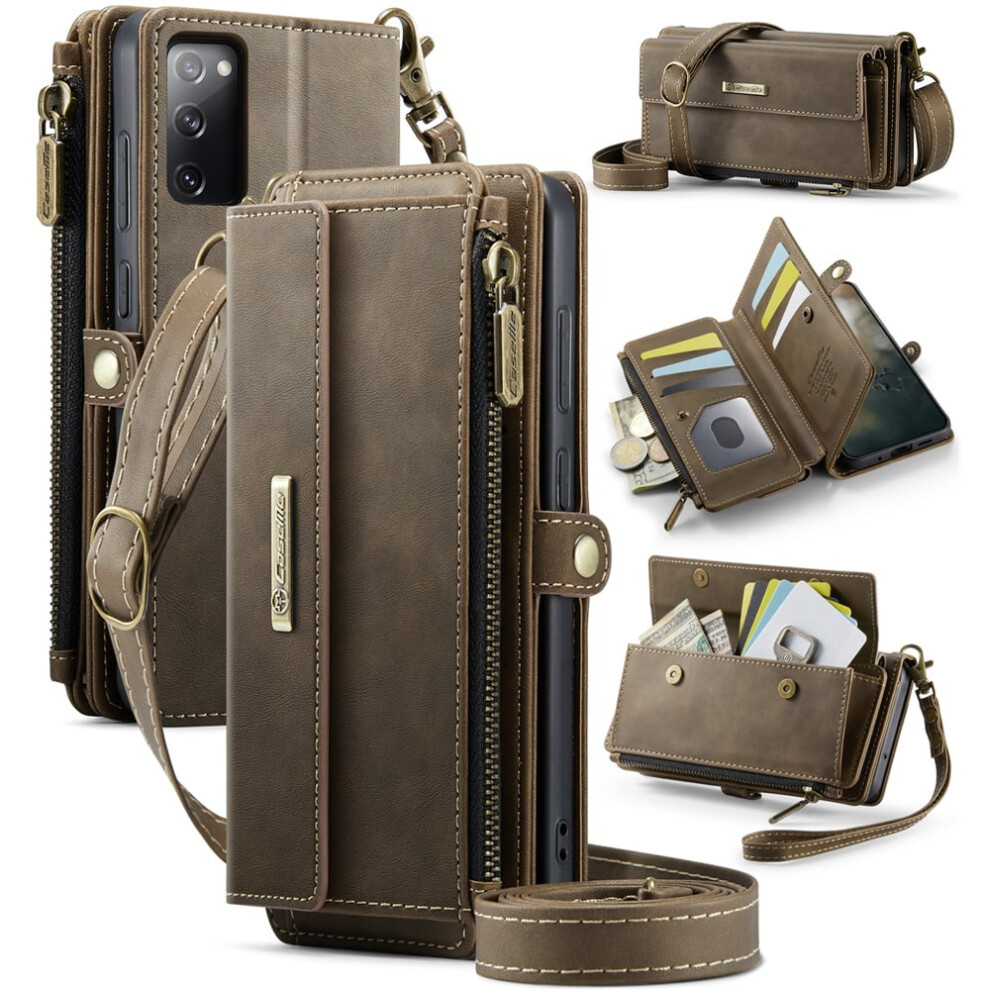 Caseme Wallet Case For Samsung Galaxy S20 Fe 5G Â Rfid Blocking Pu Leather Flip Cover With Kickstand, Wrist Strap & Card Slots, Coffee Brown 9175034777615