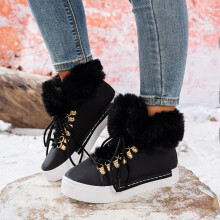 Willtoo Winter Damen-Schneestiefel, kurzer Schaft, fleecegefütterte, dicke Stiefel für kaltes Wetter, Schwarz