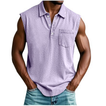 Herren-Tanktop mit Taschen, ärmellos, V-Ausschnitt, Sommer-T-Shirt mit Knopfleiste für Strand und Laufen