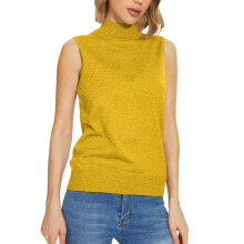 Regatas femininas sem mangas com gola alta, blusas de tricô macias e básicas, regata leve amarela em promoção.