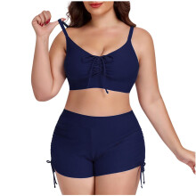 Tankini-Badeanzug für Damen, zweiteilig, mit Schnürung, Raffungen, Push-up-BH und Badeshorts