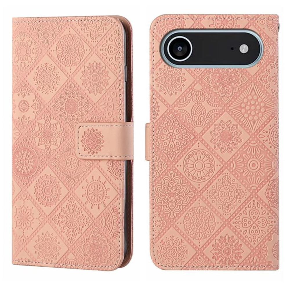 Pu Leather Flip Wallet Case With Strong Magnetic Closure, Card Slots, Embossed Ethnic DesignâCompatible With Iphone Air 6.5" Pink 9175034778025
