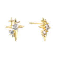 Sparkling Star Zirconia Stud Earrings Gold Plated Romantic Ladies Jewelry For Daily Wear Valentine's Day Gift Exquisite Gift Box Packaging