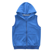 Barn Ärmlös Slim Fit Huvtröja Enfärgad Casual Dragkedja Mjukisjacka med Fickor Blå 3-4 År