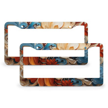 2-Pack Light Beige & Orange Floral License Plate Frames – Bohemian Flower Design, Metal 2-Hole, Compatible with USA/Canada Vehicles