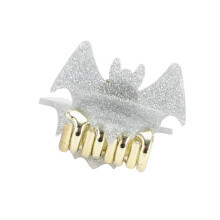 1 pinza para el cabello estilo murciélago de Halloween para mujer, 5 cm de largo, tono plateado.
