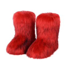 Willtoo Damstövel i fuskpäls, varma, bekväma, platta skor för utomhusbruk, pälsiga, fluffiga, korta snöstövlar, halvhöga vadstövlar, röda