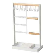 Jewelry Organizer Stand With4Tier Earring Necklace Holder Featuring Velvet Ring Tray And Sturdy Metal Wood Frame, Non Slip Cushion Base Decorative