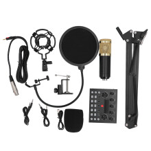 Rich Sound Effects Podcast-Equipment-Bundle mit BM-800Mic, Live-Soundkarte, Scherenarm-Stoßdämpferhalterung und Popfilter für Studio und