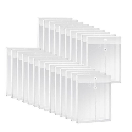 A4 Size Clear Plastic Envelopes with String Closure, Expandable Files Document Folder, File Bag for Office 24Pcs