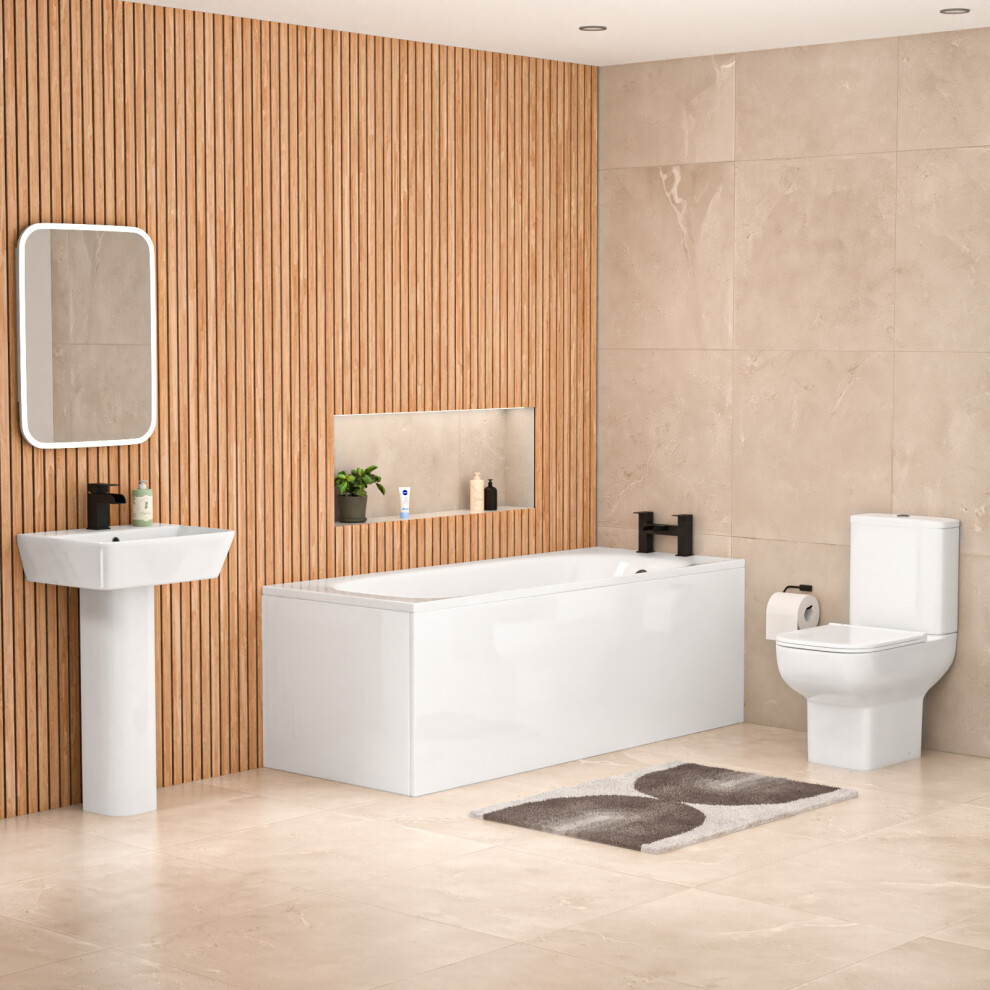 Nes Home 500Mm Square Modern Full Pedestal Basin Toilet & Bath White